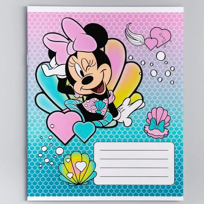 Тетрадь в клетку 12 листов, 5 видов МИКС, обложка мелованный картон, &laquo;Минни Маус&raquo;