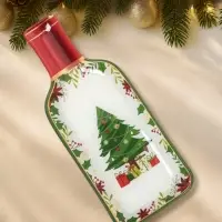 Блюдо сервировочное Доляна &laquo;Новогоднее торжество&raquo;, 25.5&times;10.2&times;1.5 см, в форме бутылки, стекло, белое, зелёное