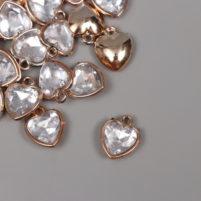 Декор для творчества пластик под металл Декор для творчества пластик под металл "Сердце с кристаллом"золото набор 20 шт 2х1,5х0,6см