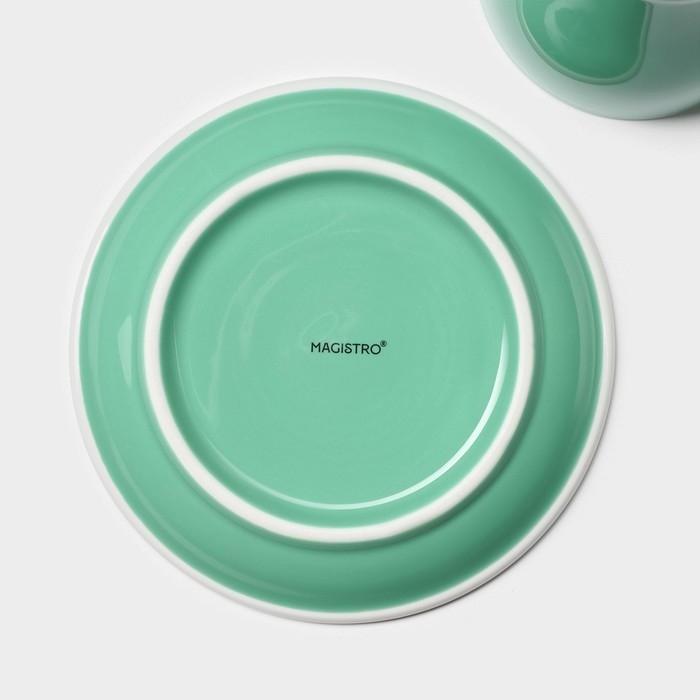 Кофейная пара фарфоровая Magistro Coffee time, 2 предмета: чашка 280 мл, блюдце d=15,5 см, цвет бирюзовый Кофейная пара фарфоровая Magistro Coffee time, 2 предмета: чашка 280 мл, блюдце d=15,5 см, цвет бирюзовый