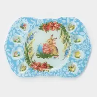 Подставка для яиц Доляна &laquo;Праздничный кролик&raquo;, 37&times;24.5 см, 8 ячеек, под кулич d=20 см, стекло, голубая