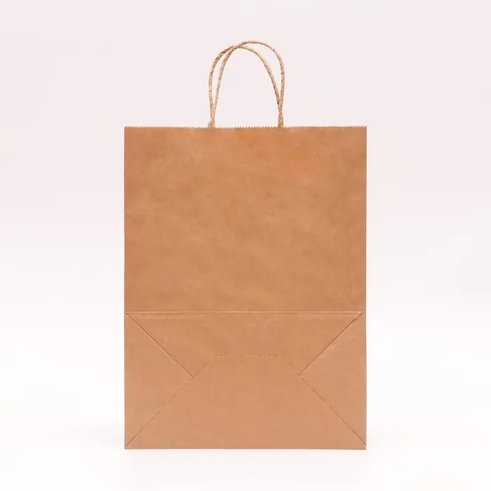 Пакет бумажный подарочный новогодний крафт, Пакет бумажный подарочный новогодний крафт, "Новый год и подарок!", зеленый 26 х 15 х 35 см.