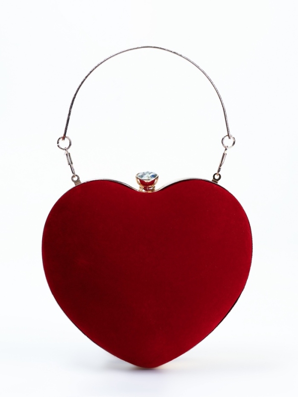 Сумка жен, 15,5*8*17 см, отд на фермуаре, цепь, текстиль, сердце, красный