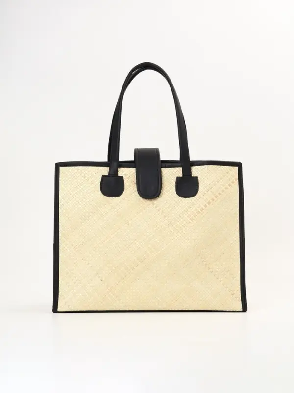 Сумка плетёная на застёжке из пандана, 41&times;16&times;50 см, бежево-чёрная