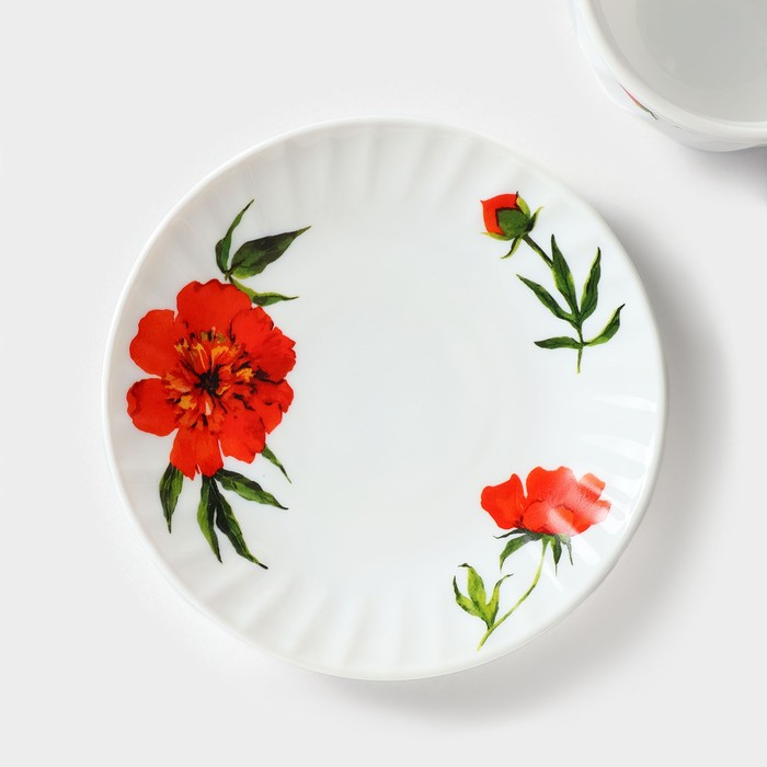 Сервиз чайный «Бархатная роза», 12 предметов: чашка 200 мл, блюдце d=14 см, стеклокерамика, цвет белый Сервиз чайный «Бархатная роза», 12 предметов: чашка 200 мл, блюдце d=14 см, стеклокерамика, цвет белый