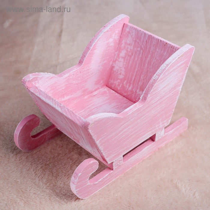 Новый год. Кашпо деревянное 20×12×13 см  Новый год. Кашпо деревянное 20×12×13 см "Санки", розовая кисть Дарим Красиво