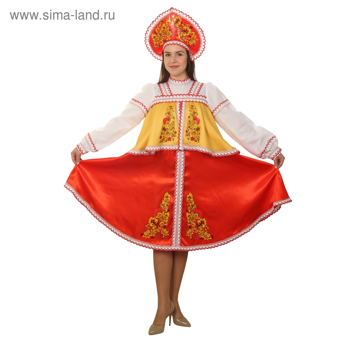 Русский женский костюм: платье с отлетной кокеткой, кокошник, цвет красно-жёлтый, р-р 44, рост 170 см Русский женский костюм: платье с отлетной кокеткой, кокошник, цвет красно-жёлтый, р-р 44, рост 170 см
