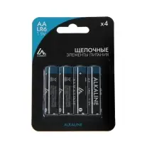 Батарейка алкалиновая (щелочная) Luazon, АА, LR6, блистер, 4 штуки