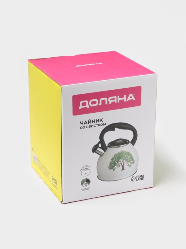 Чайник со свистком из нержавеющей стали Доляна Magic forest, 3 л, с индикатором нагрева, индукция Чайник со свистком из нержавеющей стали Доляна Magic forest, 3 л, с индикатором нагрева, индукция