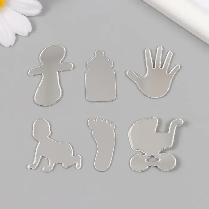 Декор для творчества пластик зеркальный "Рождение ребёнка" набор 6 шт