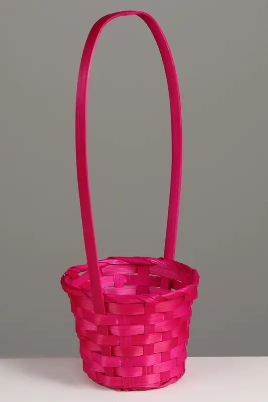 Корзина плетёная для хранения, 13&times;13&times;9.5 см, ручка h=21 см, бамбук, розовая, Greengo