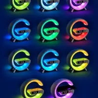 Колонка портативная - ночник G63, Bluetooth, беспроводная зарядка, часы, RGB-подсветка, 15 Вт, 1800 мАч, белая