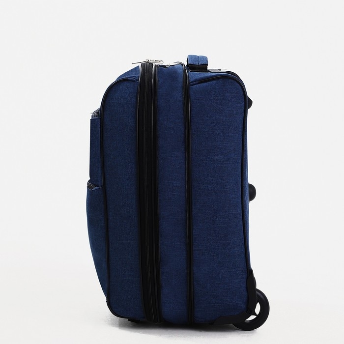 Чемодан малый 52 л (S), «Фабрика КАРТЕКС», отдел на молнии, с расширением, наружный карман, 2 колеса, цвет синий Чемодан малый 52 л (S), «Фабрика КАРТЕКС», отдел на молнии, с расширением, наружный карман, 2 колеса, цвет синий