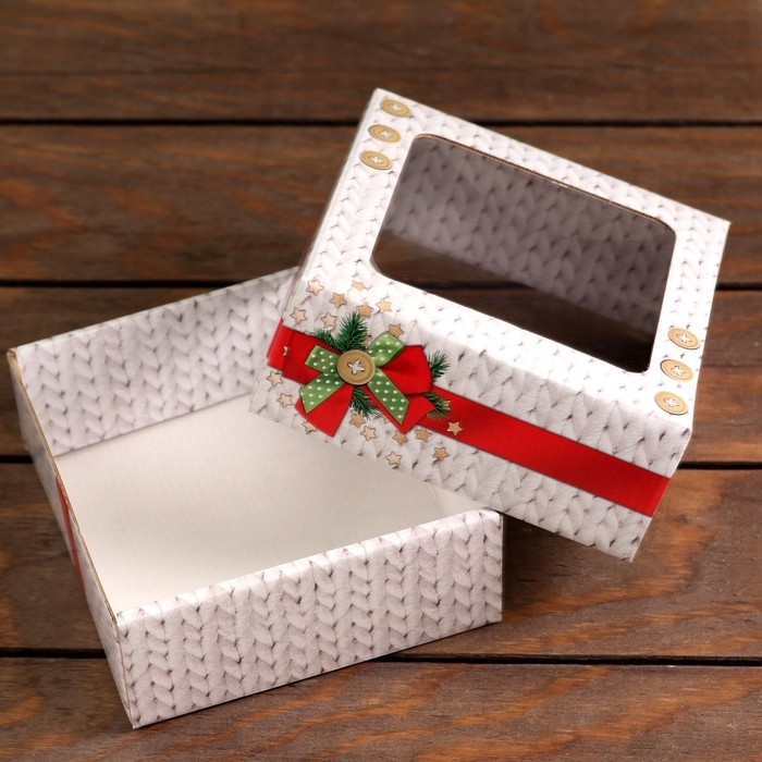 Новый год. Коробка подарочная, крышка-дно, Новый год. Коробка подарочная, крышка-дно, "Тёплый Новый Год", 14,5 х 14,5 х 6 см.