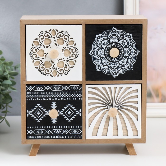 Шкатулка дерево комод 4 ящика Шкатулка дерево комод 4 ящика "Вышивка. Узоры" 22,5х10х24,5 см