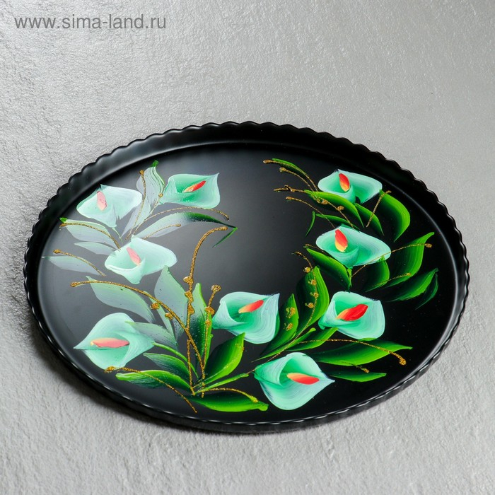 Поднос Поднос "Каллы на черном" художественная роспись 28 см