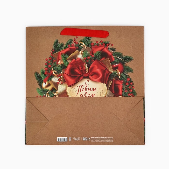 Пакет подарочный новогодний крафтовый квадратный «Новогодний венок», 30 х 30 х 12 см , Новый год Пакет подарочный новогодний крафтовый квадратный «Новогодний венок», 30 х 30 х 12 см , Новый год