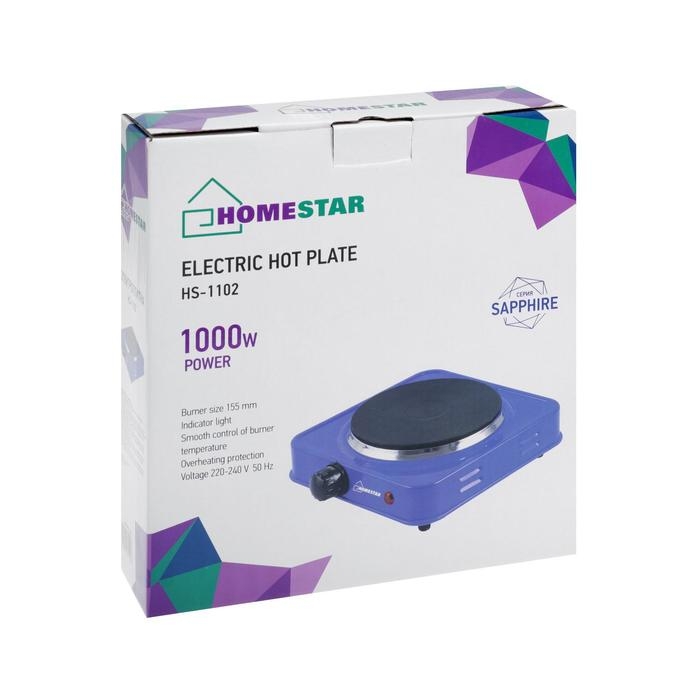 Плитка электрическая HOMESTAR HS-1102, 1000 Вт, 1 конфорка, цвет  Плитка электрическая HOMESTAR HS-1102, 1000 Вт, 1 конфорка, цвет "сапфир"