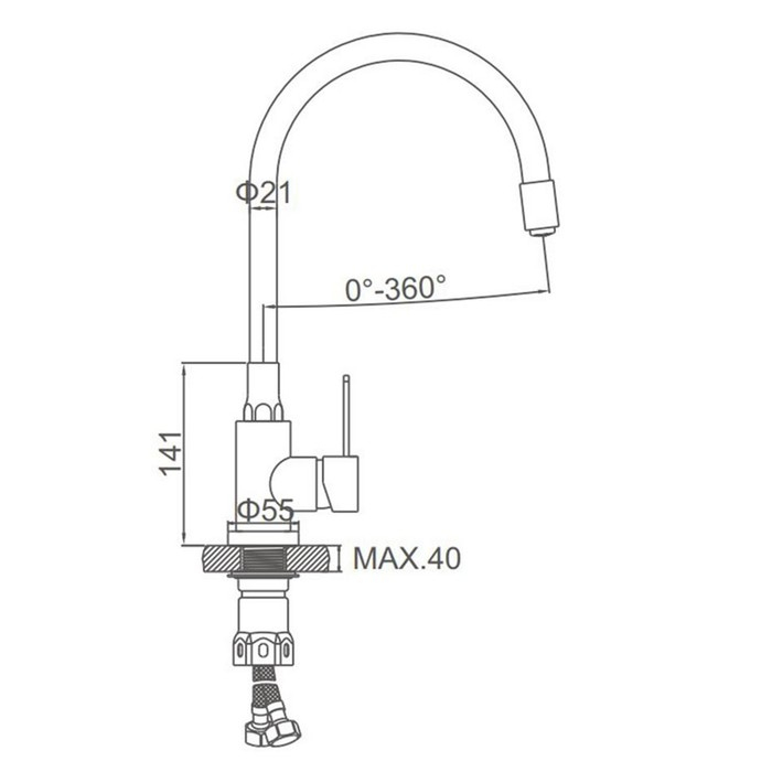 Смеситель для кухни Accoona A48104F, однорычажный, с гайкой, нерж.сталь, черный/сатин Смеситель для кухни Accoona A48104F, однорычажный, с гайкой, нерж.сталь, черный/сатин