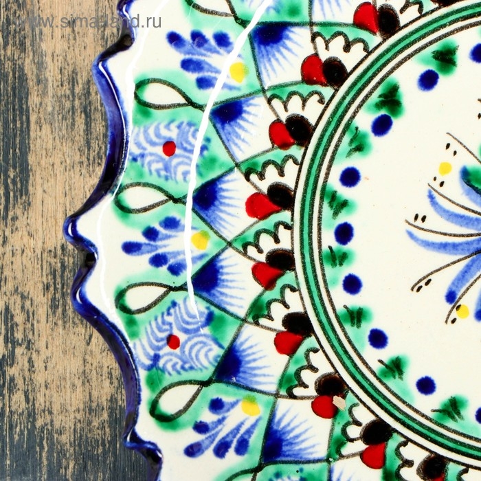 Тарелка Риштанская Керамика Тарелка Риштанская Керамика "Цветы", синяя, рельефная, 15 см