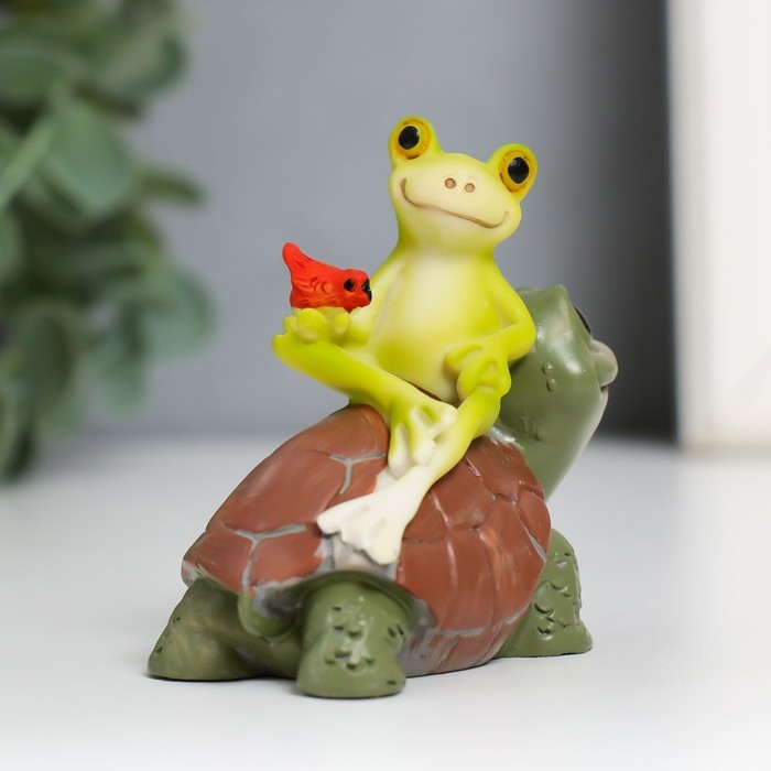 Сувенир полистоун Сувенир полистоун "Лягушонок с птичкой на черепахе" 6,5х6,7х3,9 см