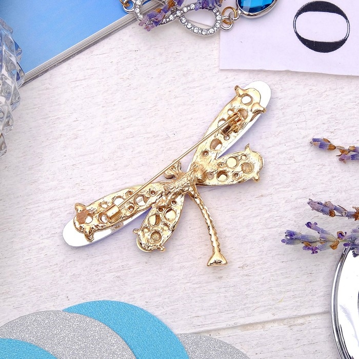 Брошь «Стрекоза», граненые крылья, цвет синий в золоте Брошь «Стрекоза», граненые крылья, цвет синий в золоте