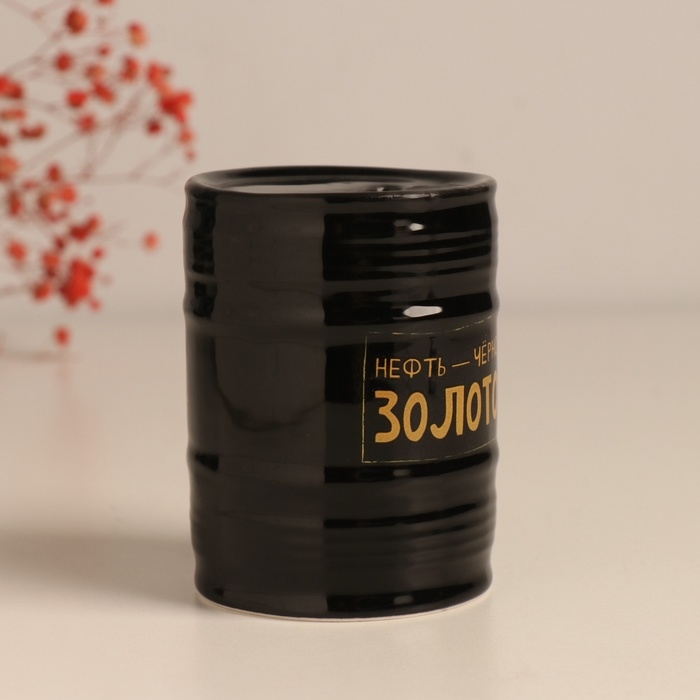 Копилка керамика Копилка керамика "Нефть - чёрное золото!" чёрная 6,5х6,5х9 см