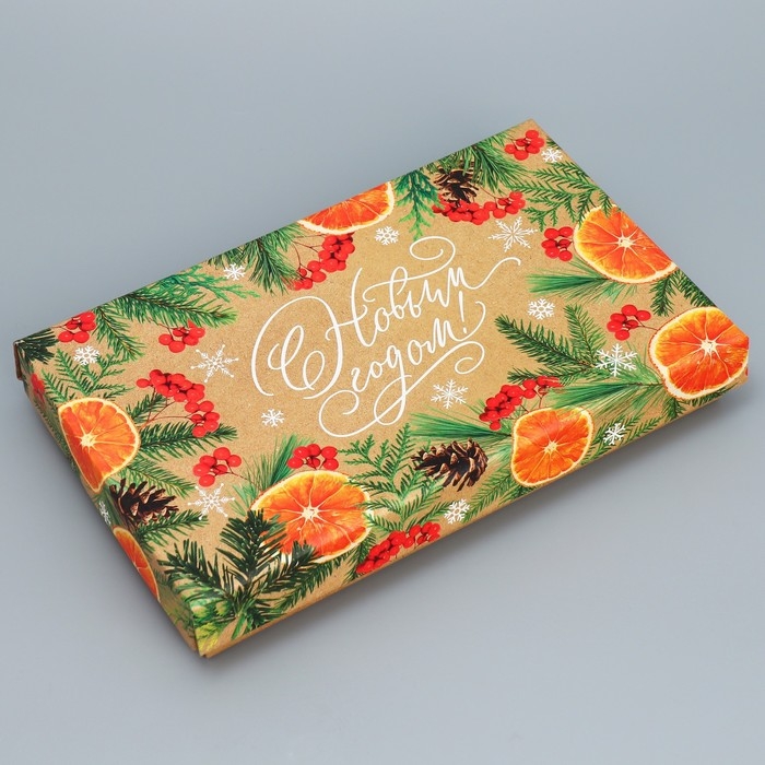 Коробка подарочная новогодняя складная «Мандариновое настроение», 25.5 х 15 х 4 см, Новый год Коробка подарочная новогодняя складная «Мандариновое настроение», 25.5 х 15 х 4 см, Новый год