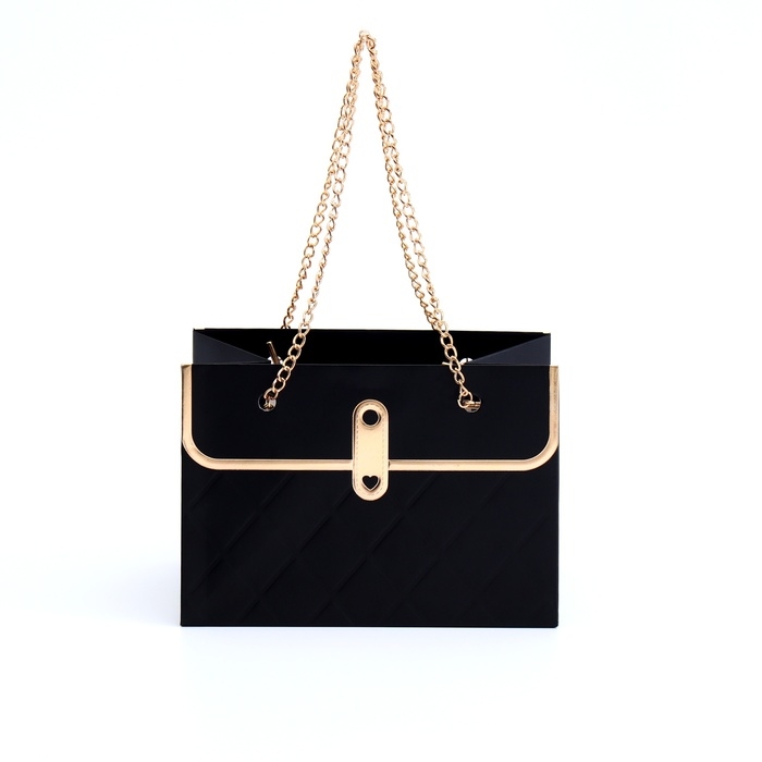 Пакет для цветов, ручка цепь,  Пакет для цветов, ручка цепь, "Чёрный", с золотым тиснением, 15 х 10,5 х 10 см