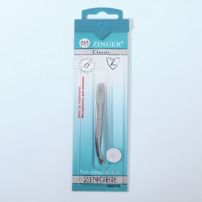 Пинцет загнутый ZINGER, широкий, 8,5 см, на блистере, цвет серебристый, В-5561-S Пинцет загнутый ZINGER, широкий, 8,5 см, на блистере, цвет серебристый, В-5561-S