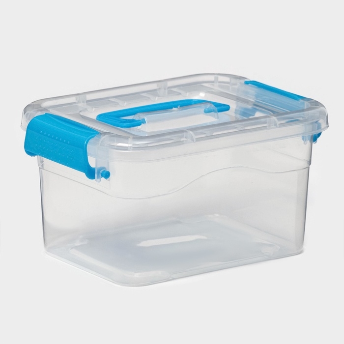 Контейнер для хранения, крышка с ручкой на защёлке, пластик, 1,35 л, 18,5×13×9,7 см, прозрачный/голубой Контейнер для хранения, крышка с ручкой на защёлке, пластик, 1,35 л, 18,5×13×9,7 см, прозрачный/голубой