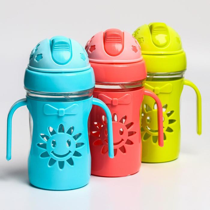 Поильник детский с силиконовой трубочкой «Солнышко», 250 мл., с ручками, цвет МИКС Поильник детский с силиконовой трубочкой «Солнышко», 250 мл., с ручками, цвет МИКС