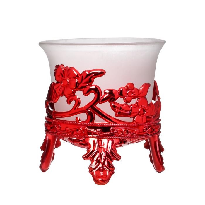 Подсвечник стекло, пластик на 1 свечу Подсвечник стекло, пластик на 1 свечу "Цветы" красный 6,5х6х6 см