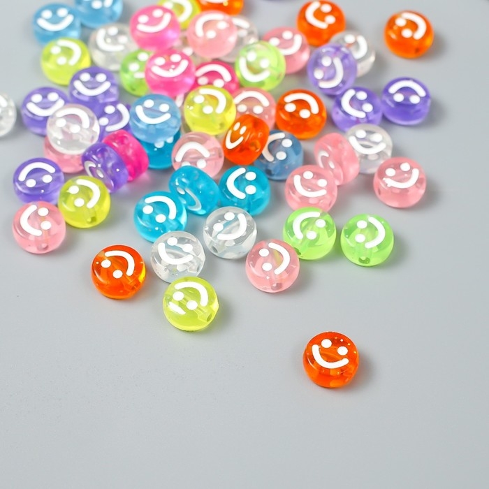Бусины для творчества пластик Бусины для творчества пластик "Белый смайлик на цветном" набор 20 гр 0,5х1х1 см
