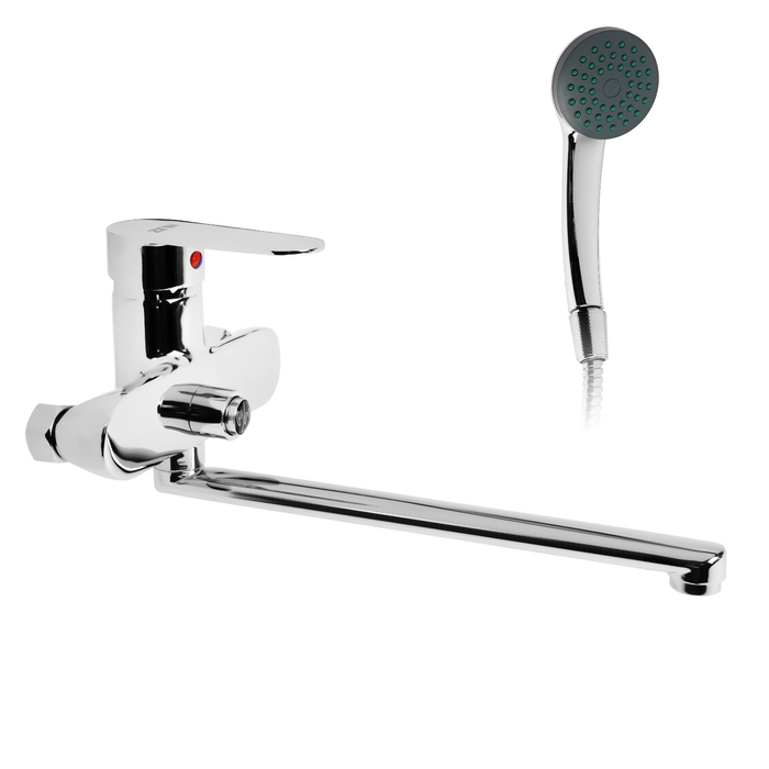 Смеситель для ванны ZEIN Z2741, излив 28 см, с кнопкой, картридж 35 мм, душевой набор, хром Смеситель для ванны ZEIN Z2741, излив 28 см, с кнопкой, картридж 35 мм, душевой набор, хром