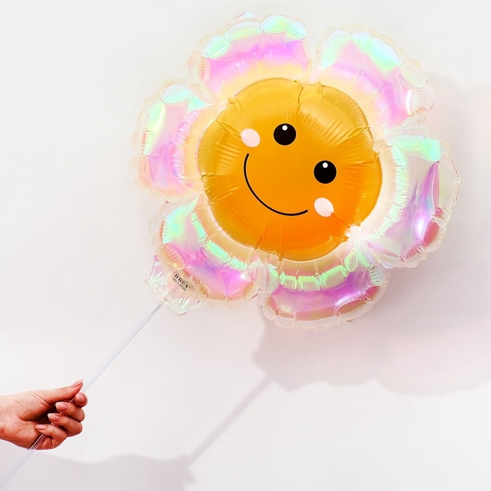 Шар фольгированный 21 Шар фольгированный 21" «Ромашка» на палочке, цвет прозрачный перламутровый градиент