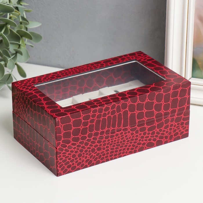 Шкатулка пластик под часы 2 отделения и бижутерию Шкатулка пластик под часы 2 отделения и бижутерию "Красный питон" 7х10,5х17,5 см