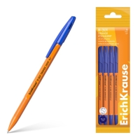 Набор ручек шариковых 4 штуки, ErichKrause R-301 Stick&Grip Orange, узел 0.7 мм, чернила синие, резиновый держатель, длина линии письма 2000 метров