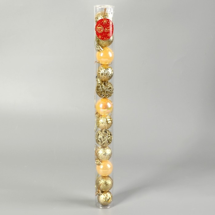 Набор шаров пластик d-4 см, 12 шт Набор шаров пластик d-4 см, 12 шт "Мелодия" орнамент блеск, золото