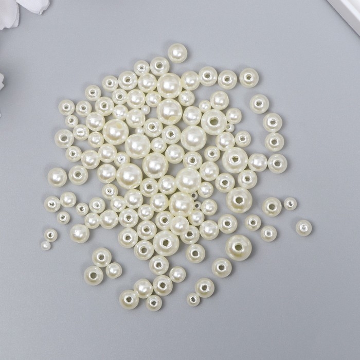 Бусины для творчества пластик Бусины для творчества пластик "Круглые. Сливки" d=3-8 мм, набор 10 гр