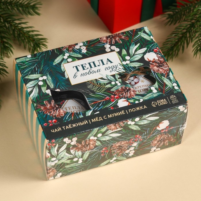 Подарочный набор «Новый год: Тепла в новом году»: алтайский мёд с мумиё 240 г., ягодно-травяной чай 50 г., ложка для мёда Подарочный набор «Новый год: Тепла в новом году»: алтайский мёд с мумиё 240 г., ягодно-травяной чай 50 г., ложка для мёда