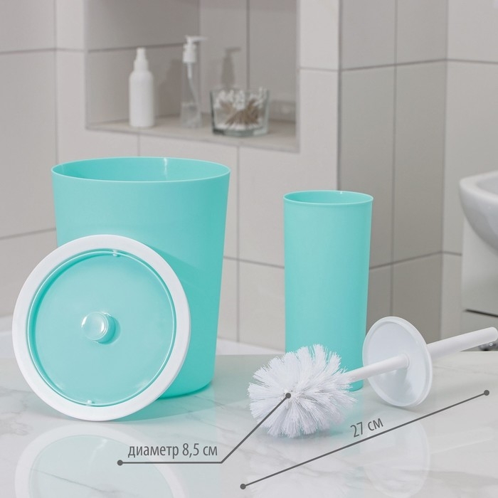 Набор аксессуаров для ванной комнаты «Лайт», 6 предметов (мыльница, дозатор, 2 стакана, ёршик, ведро), цвет бирюзовый Набор аксессуаров для ванной комнаты «Лайт», 6 предметов (мыльница, дозатор, 2 стакана, ёршик, ведро), цвет бирюзовый