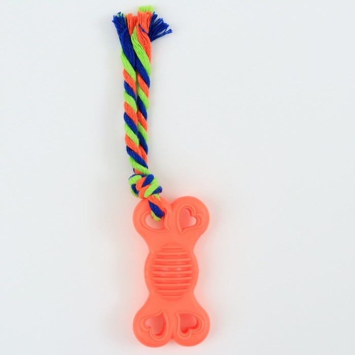 Игрушка жевательная с канатом Игрушка жевательная с канатом "Косточка на привязи", 9,5 см, розовая