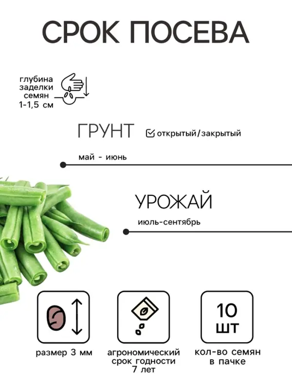 Семена Фасоль &laquo;Щедрая&raquo;, спаржевая, 10 шт., &laquo;Уральский Дачник&raquo;