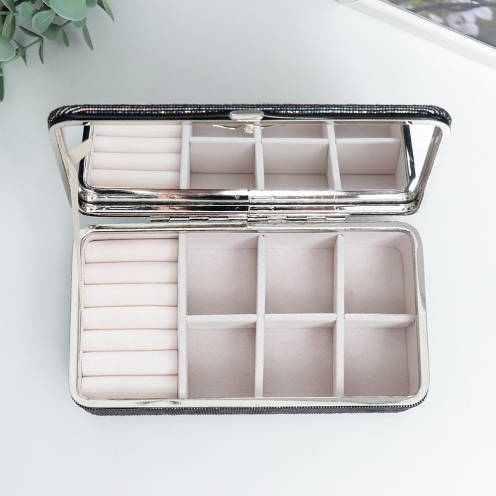 Шкатулка кожзам для украшений  Шкатулка кожзам для украшений "Мелкие квадратики. Чёрное серебро" 6х9,8х18,5 см