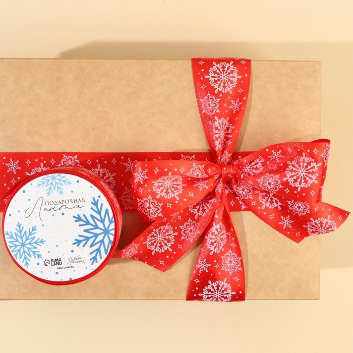 Лента атласная «Снежинки», красная, 4 см х 5 метров Лента атласная «Снежинки», красная, 4 см х 5 метров