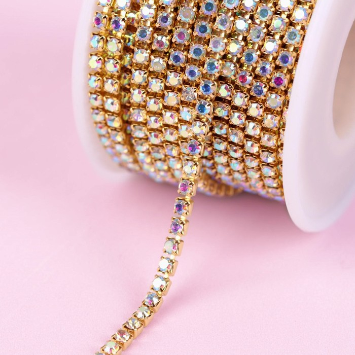 Цепь со стразами, с голографией, металл, стекло, 2,5 мм, 9 ± 1 м, цвет золотой Цепь со стразами, с голографией, металл, стекло, 2,5 мм, 9 ± 1 м, цвет золотой