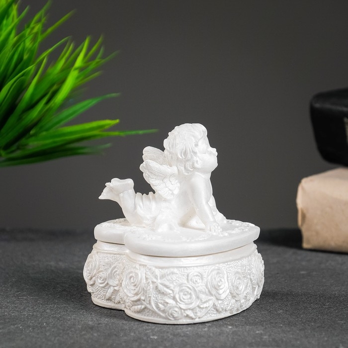 Шкатулка с крышкой Шкатулка с крышкой "Сердце с ангелом" перламутровый, 9х8см