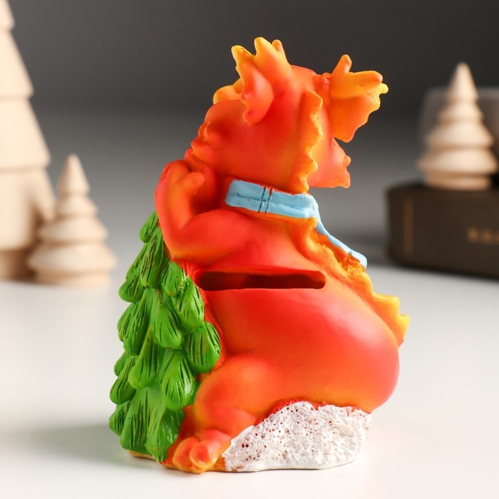 Копилка полистоун Копилка полистоун "Рыжий дракон в шарфике с ёлочкой/мороженым" МИКС 7,5х6х10 см