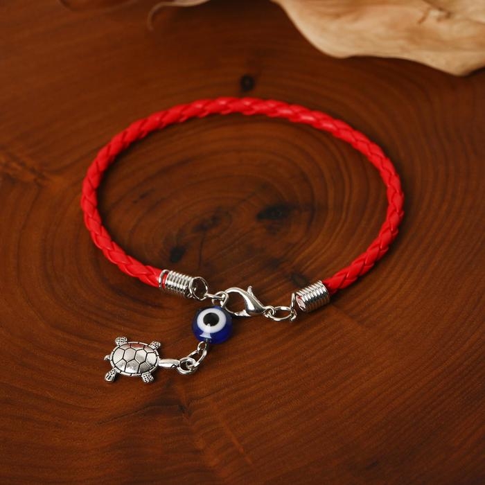 Браслет-оберег «Красная нить» талисман защиты, черепаха с бусиной, цвет серебро, 18см